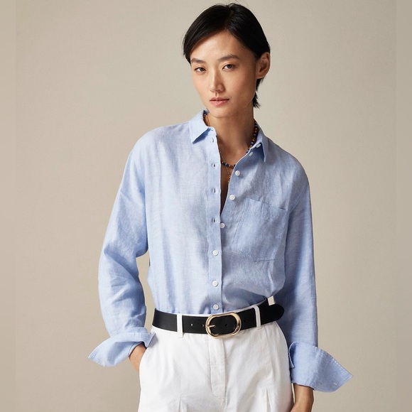 J.CREW Garcon Classic Shirt Baird McNutt Irish Linen Size 2 French Blue Preppy - Picture 1 of 12
